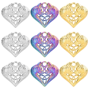 Vintage Stainless Steel Heart Wolf Head Pendant Necklace Celtic Knot Hollow Design Gothic Viking Jewelry For Women Men