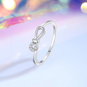 Elegant S925 sterling silver bow knot ring with cubic zirconia for women gift