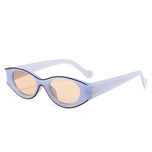Retro oval lavender sunglasses with translucent frames and amber lenses for women