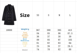Tableau des tailles détaillé pour la robe blazer croisée incluant la longueur et le buste