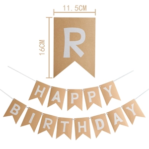 Kraft paper Happy Birthday fishtail banner with white letters for party wall decoration