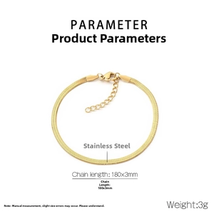 Bracelet chaîne serpent plat en acier inoxydable doré de 3mm avec dimensions 180mm x 3mm