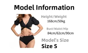 Guida alle taglie per bikini nero con maniche a sbuffo e slip a vita alta elasticizzati