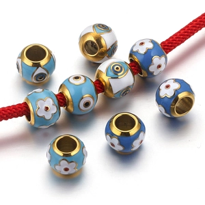 Stainless Steel Enamel Loose Beads Evil Eye Flower Patterns For DIY Jewelry Making Bracelet Necklace Crafts