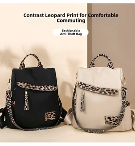 Chic oxford fabric leopard print backpacks with stylish tassel and anti-theft design
