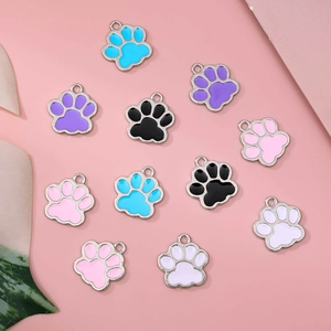Colorful enamel cat paw charms in blue pink and white for DIY jewelry making