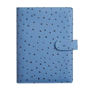 Blue A5 A6 notebook cover with ostrich leather texture and buckle closure
