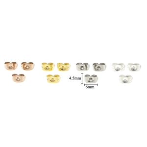 Macro view of 4.5mm x 6mm butterfly earring backs in gold, silver and rose gold steel