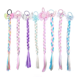 Ensemble d'élastiques à cheveux tressés licorne colorée pour enfants en couleurs arc-en-ciel