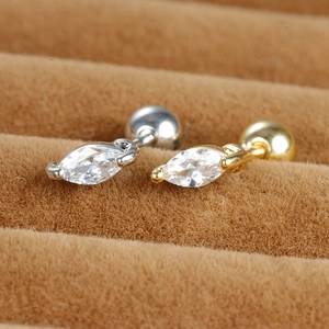 Marquise-cut zircon drop ear studs in gold and silver finish with screw ball backs