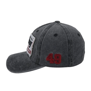 Vintage gray washed denim baseball cap with retro letter patches and 49 embroidery