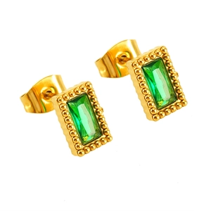 Élégantes boucles d'oreilles dorées en acier inoxydable avec pierre de zircon vert