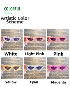 Detail of colorful daisy flower kids sunglasses featuring six different vibrant colors