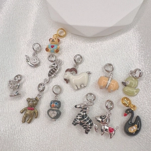 Cute Animal Charm Pendants 925 Sterling Silver Enamel Cartoon Bear Duck Zebra DIY Jewelry Making Women Girls