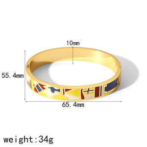 18k gold plated enamel bangle with 10mm width and 55.4mm x 65.4mm inner diameter dimensions