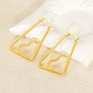 Geometric Heart Earrings Stainless Steel 18K Gold Plated Hollow Out Design Elegant Versatile Fashion Accessory For Women