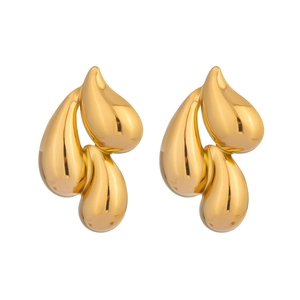 Elegant 18K gold plated stainless steel teardrop earrings in fluid abstract shape