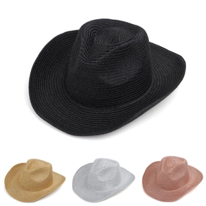 Cappello Da Cowboy Occidentale Paglia Di Carta Intrecciata Colore Metallico Protezione Solare Tesa Larga Esterno Viaggio Festa Per Donne Uomini