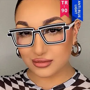 Square Anti-Blue Light Glasses TR90 Frame AC Lens 2D Manga Style Oversized Cartoon Fashion Flat Eyewear For Women