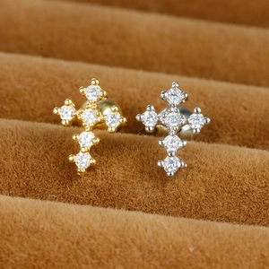 Cross Stud Earrings Stainless Steel Cubic Zirconia Screw Back Cartilage Piercing Jewelry Minimalist For Women