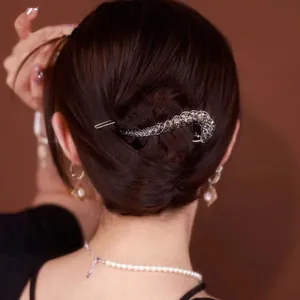 Classic silver metal hair stick with rhinestones for elegant bun hairstyles for women
