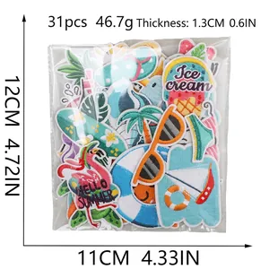 31pcs summer beach embroidery patch set with flamingo and sailboat designs for bags