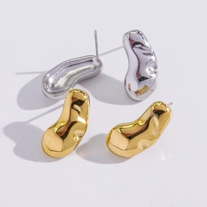 Modern 14K gold and silver plated stainless steel bean-shaped stud earrings set