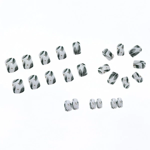 Elegant white square nails with green leaf patterns and gold foil flakes 24pc set