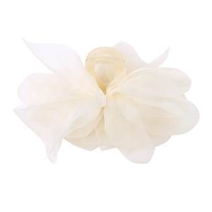 Elegant cream mesh flower hair claw clip with delicate layered chiffon petals for women