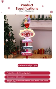 Lighted 120cm Christmas street sign with glowing snow globe and Santa Claus scene