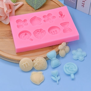 Silicone Cake Mold Cherry Peach Flower Strawberry Lollipop Bow For DIY Baking Fondant Chocolate Crafting