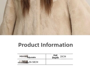 Detailed size specifications for plush knit hat showing 20cm depth and 56-58cm circumference