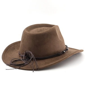 Detailansicht von dunkelbraunem Cowboyhut aus Wildlederimitat mit geflochtenem Band