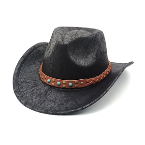 Cappello Da Cowboy Western Texture Ecopelle Vintage Cappello Jazz A Tesa Larga Con Cintura Intrecciata Borchie Turchese Per Uomo Donna