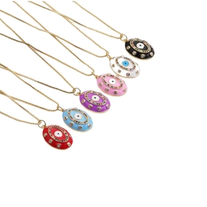 Evil Eye Pendant Necklace Copper Gold Plated With Zircon Accents Enamel Detail Box Chain Minimalist Women Jewelry
