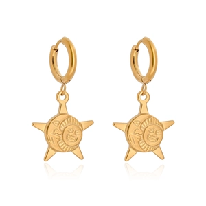 Golden sun and star pendant hoop earrings in high-quality polished stainless steel
