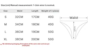 Detailed size chart for low waist double strap cotton thongs including S to XL measurements