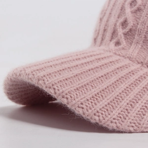 Pink cable knit baseball cap for women with warm ribbed texture for autumn and winter