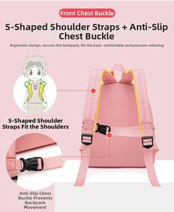Detail of ergonomic S-shaped shoulder straps and anti-slip chest buckle on kids backpack