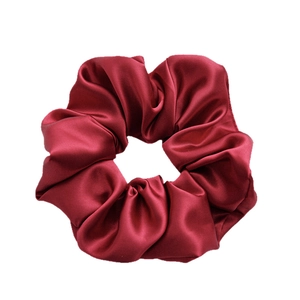 Burgundy silk satin oversized scrunchie with high elasticity and rich fabric folds
