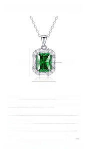 Detail view of emerald-cut green pendant with S925 silver dimensions and specifications