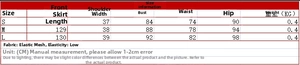 Detailed size chart for plaid mesh slim dress showing measurements for S, M, and L sizes