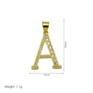 Pendentif lettre A plaqué or 18k avec oxydes de zirconium, taille 25mm par 15mm