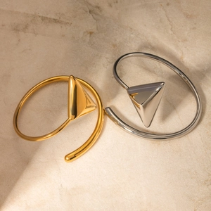 Minimalist 18k gold and silver stainless steel open bangles with triangular ends