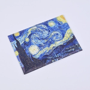 PU leather passport holder set featuring Van Gogh Starry Night print with fine stitching