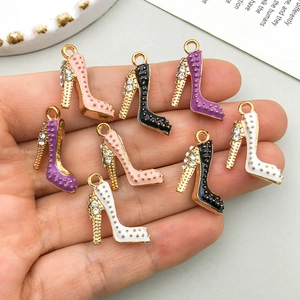 Enameled high heel charms with rhinestones for DIY jewelry making in assorted colors