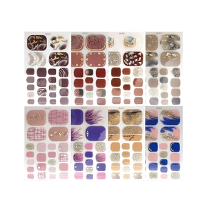 Set of 8 waterproof summer toenail stickers with glitter gold foil and marble patterns