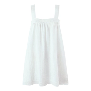 Vestito Mini Donna Bianco Pizzo Spalline Sottili Misto Cotone Viscosa Scollo Quadrato Ricamo Inglese Stile Lolita
