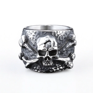 Bague tête de mort punk vintage pour homme en acier inoxydable avec finition argentée