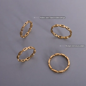Minimalist Geometric Knuckle Hollow Ring Titanium Steel 18K Gold Plated French Style Finger Ring For Women
